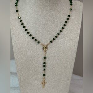 NEW Chrome Diopside Crystal Bead Guadalupe Rosary 18k Gold Filled Necklace